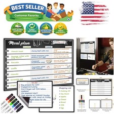 Magnetic Dry Erase Meal Planner  Notes Board Set for Refrigerator - 14.5x11