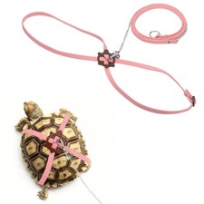 Tortoise Leash Harness with Bell, Leather, Large, Pink