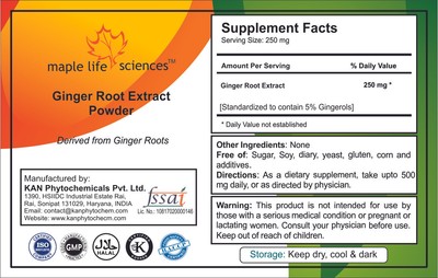 Ginger Root Extract Powder, 5% Gingerols, Pure & High Quality P.E.