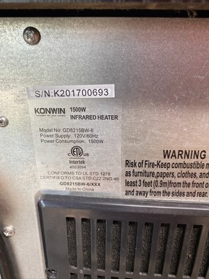 Konwin+GD8215BW-6+Infrared+Heater+-+Black for sale online | eBay