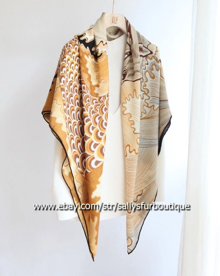 Sally Boutique 70% Cachemira 30% Seda Envoltura Bufanda Caballo Mar Estampado Mantón Cuadrado 53" Foto 2 de 4