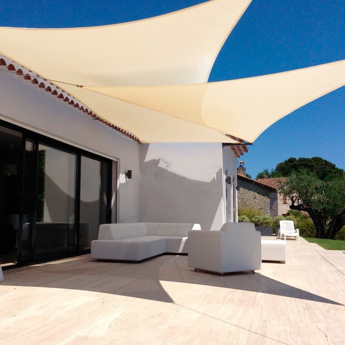 Tenda Da Sole UV -3x3x4,25 Triangolo HDPE - Telo Di Protezione Solare Beige - Foto 6