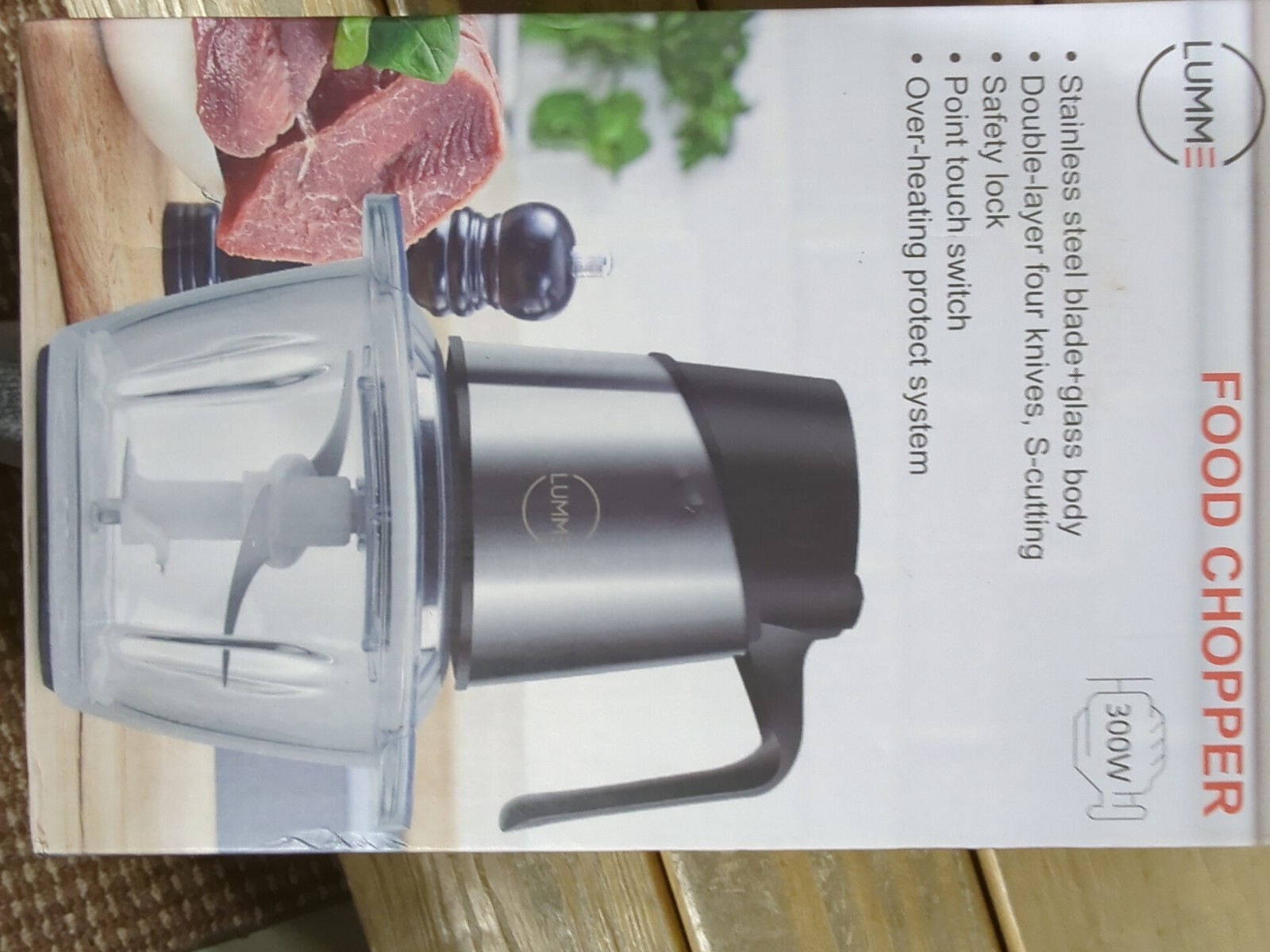 Food Chopper Fast Chopping Processor Electric Stainless Steel with Glass Bowl Sh