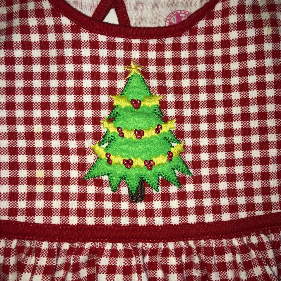 Vestido J Caqui 3T Rojo Blanco Cuadros Árbol de Navidad Apliques Vacaciones Guinga Foto 2 de 4