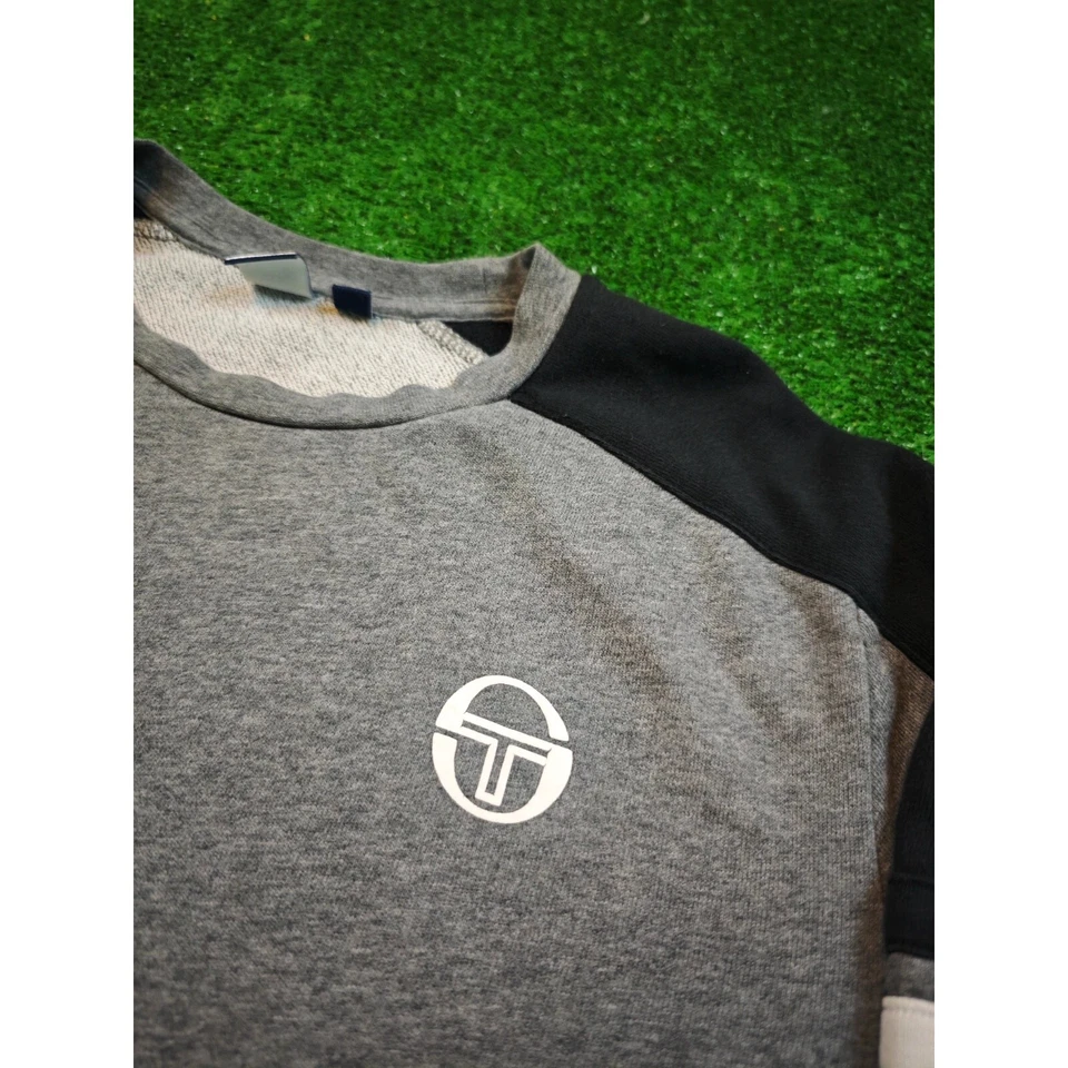 Vintage Sergio Tacchini Sweatshirt Herren klein grau gestreift Pullover 90s T... - Bild 2 von 4