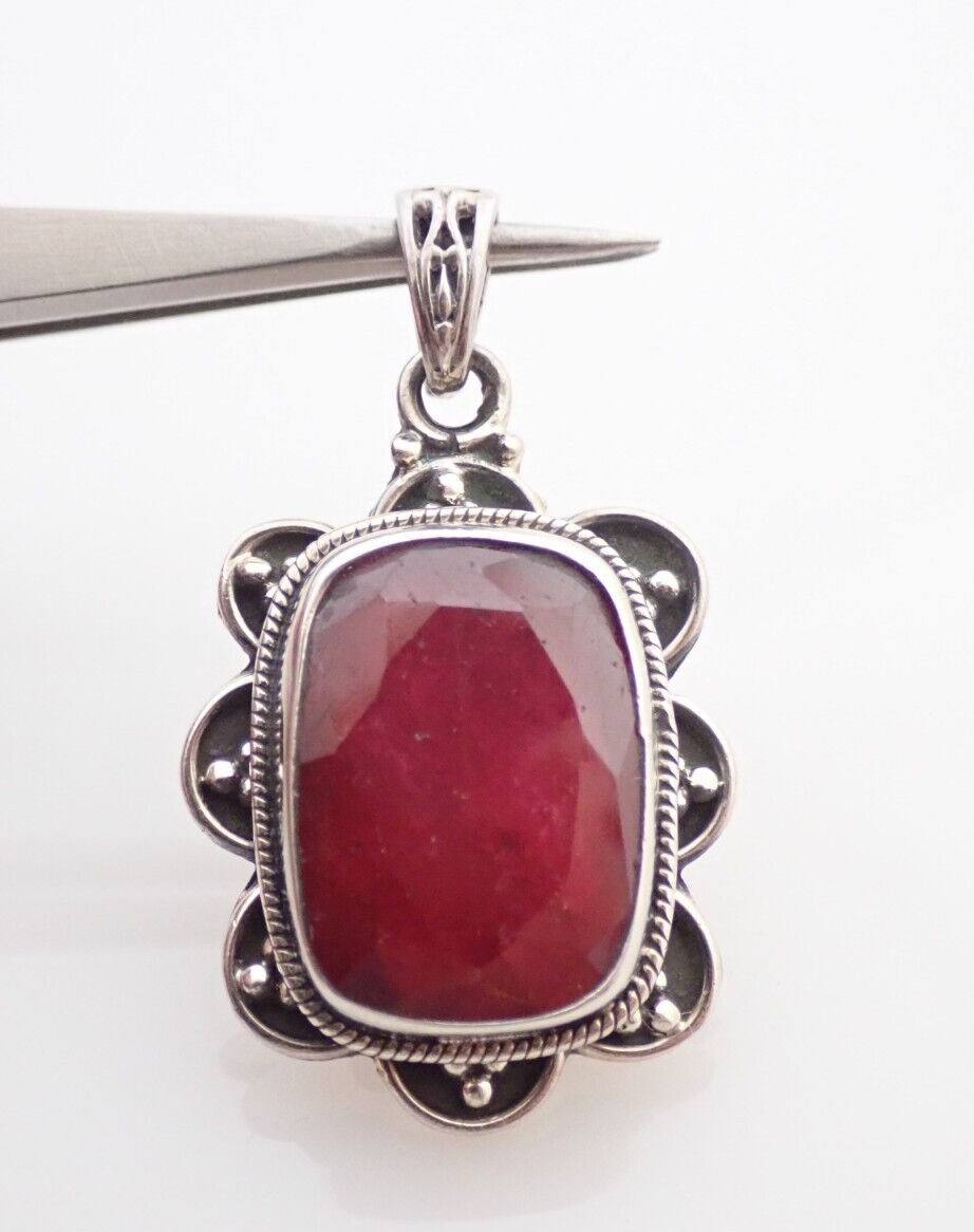 Ruby Corundrum Gemstone Sterling Silver Necklace … - image 1