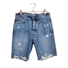 GRLFRND Marjan mid rise denim distressed shorts in Step it Up size 24