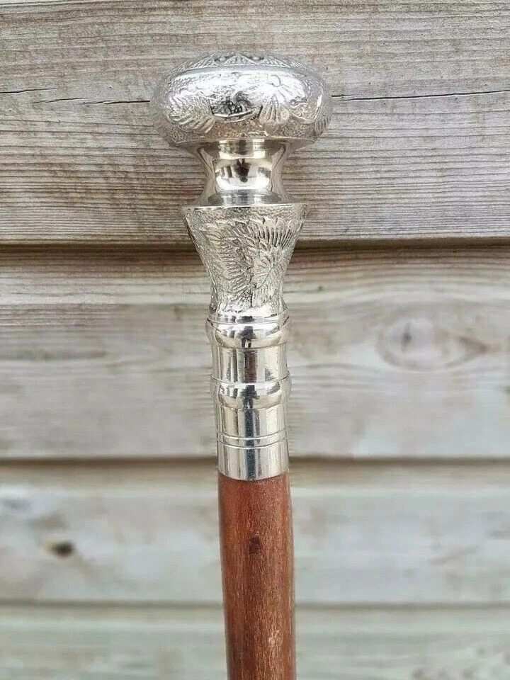 Juego de 3 bastones antiguos de madera con mango de latón vintage antiguos Foto 2 de 4