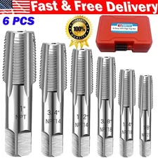 6 Pcs NPT Pipe Tap Set Carbon Steel Hand Threading Plumbing Tap Kit 1",3/4",1/2"