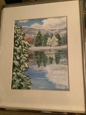 jill or Gill McWhorter-Artist Winter Landscape Original Watercolor Signed Framed