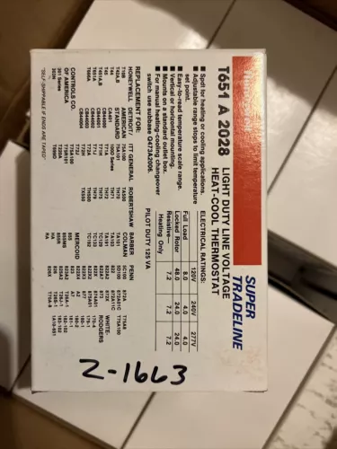 Honeywell T651A2028 Light Duty Line Voltage Heat-Cool Thermostat.