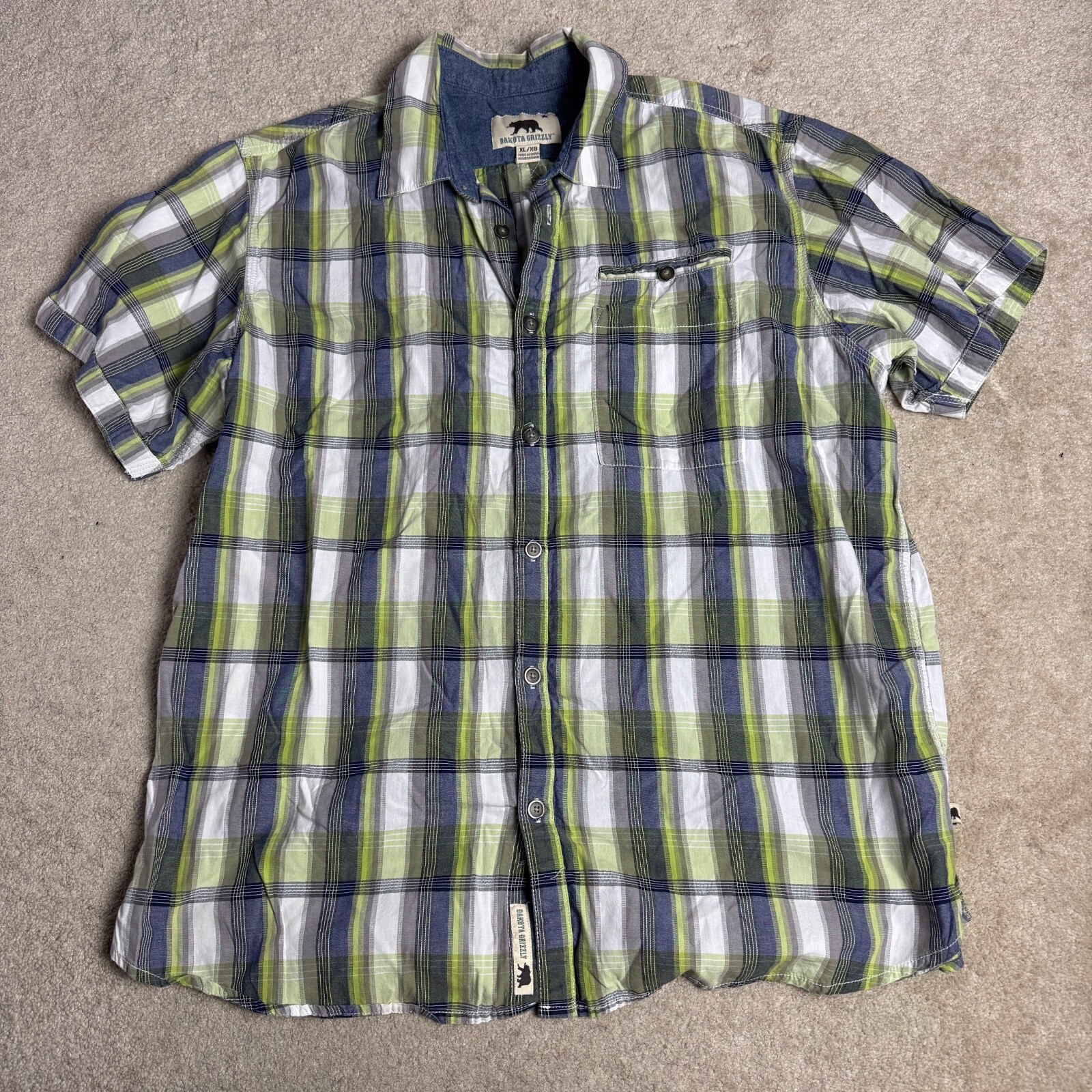 Dakota Grizzly Mens Button Up Shirt Plaid Short Sleeve Lightweight XL Green