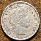 1914 D Barber Dime Denver Mint 90% Silver Extra Fine XF Scratched