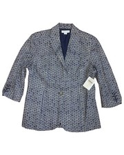 NEW COLDWATER CREEK Woman s 3/4 Laced Cuff Sleeve Blazer Jacket Printed Blue 10