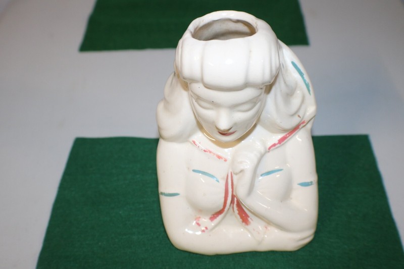 VINTAGE Hand Painted WOMENS Porcelain Head Planter Vase 1940s/ OR 50'S ?
