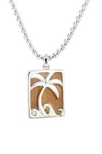 Hawaiian Palm Tree Pendant -Hawaii Koa Wood, Rhodium over Brass, 20" Necklace, S