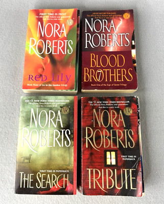 Lot of 4 Nora Roberts Paperback Books Tribute, Search, Red Lily, Blood Brothers