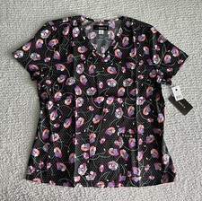 Koi Basics Scrub Top Women  s Large Leslie Poppies Black Floral Nursing Medical