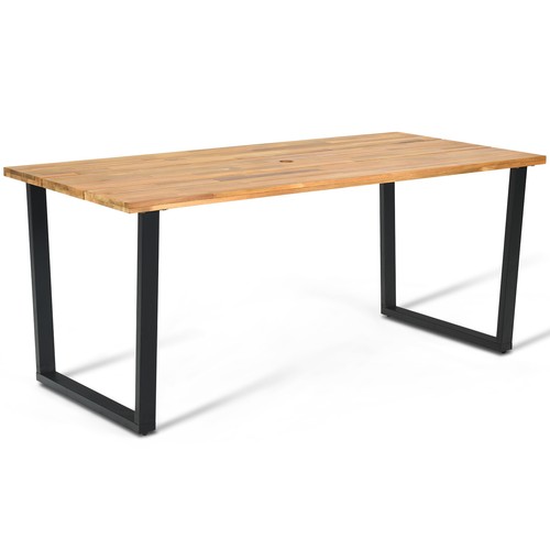 Patio Rectangle Dining Table Acacia Wood W/2" Umbrella Hole Outdoor &Indoor Deck