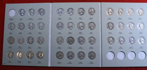 1932-1947 Washington Quarters Complete H.E Harris Folder Album 43 Coins WQ59