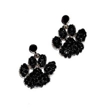 EARRINGS Posts Drops Pave Set Rhinestones Dogs Pets Black DOGGIE PAW PRINTS