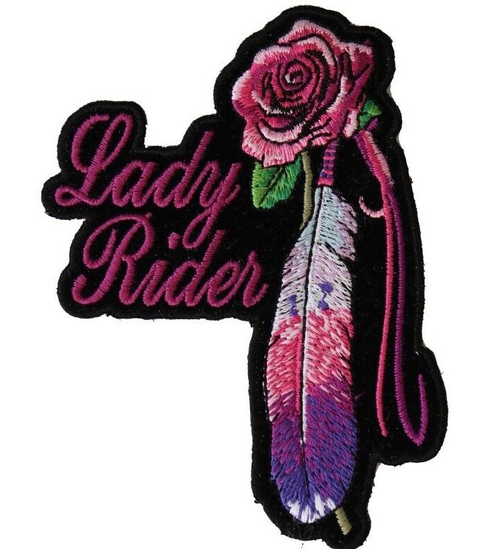 Lady Rider Rose and Feather Sew On Iron On Embroidered Patch 2.1/2