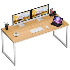 55" Computer Writing Desk Natural Study Office Desk Corner Table Espresso Style