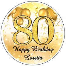 GOLD 80TH BIRTHDAY PARTY FAVORS STICKERS for lollipops goody bags, favor boxes