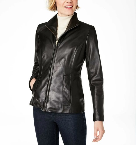 Cole Haan Petite Leather Jacket - Black