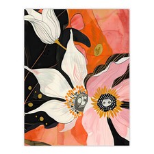 Abstract Pink Orange Flowers Artwork Floral Boho Wall Art Poster Print