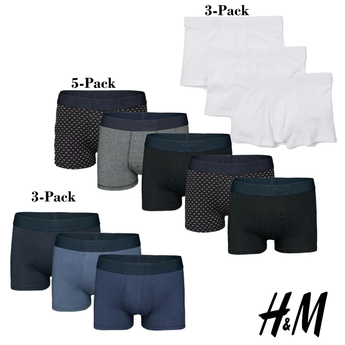 H&M Men's Boxer Shorts Multipack Bundle Underwear Cotton Stretchable  Underpants