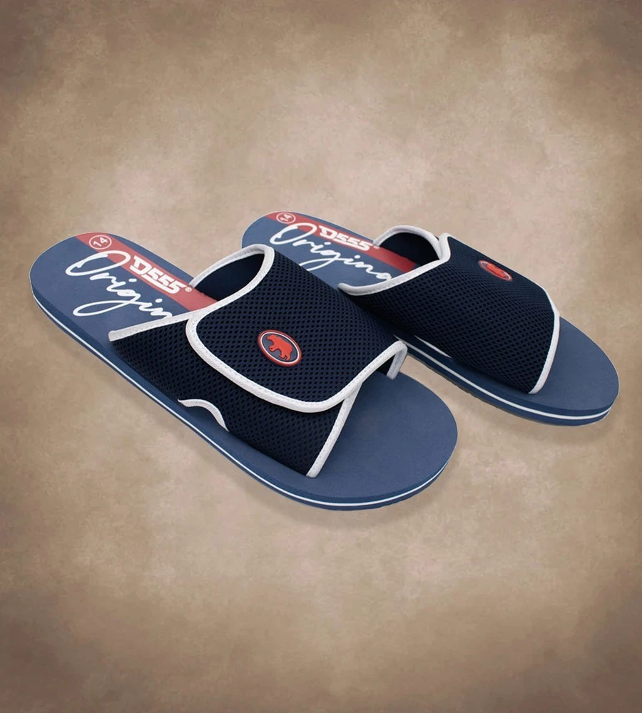 D555 Duke Big Mens Navy Sliders Summer Beach Pool Flip Flops 9 10 11 12 13 14 15