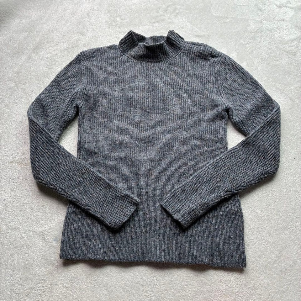 Margaret Howell Rib Knit Sweater Blue Gray Riri Shoulder Zip Pullover ...