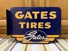 Gates Tires Flange Sign Gas Oil Garage Double Sided Vintage Style Wall Decor