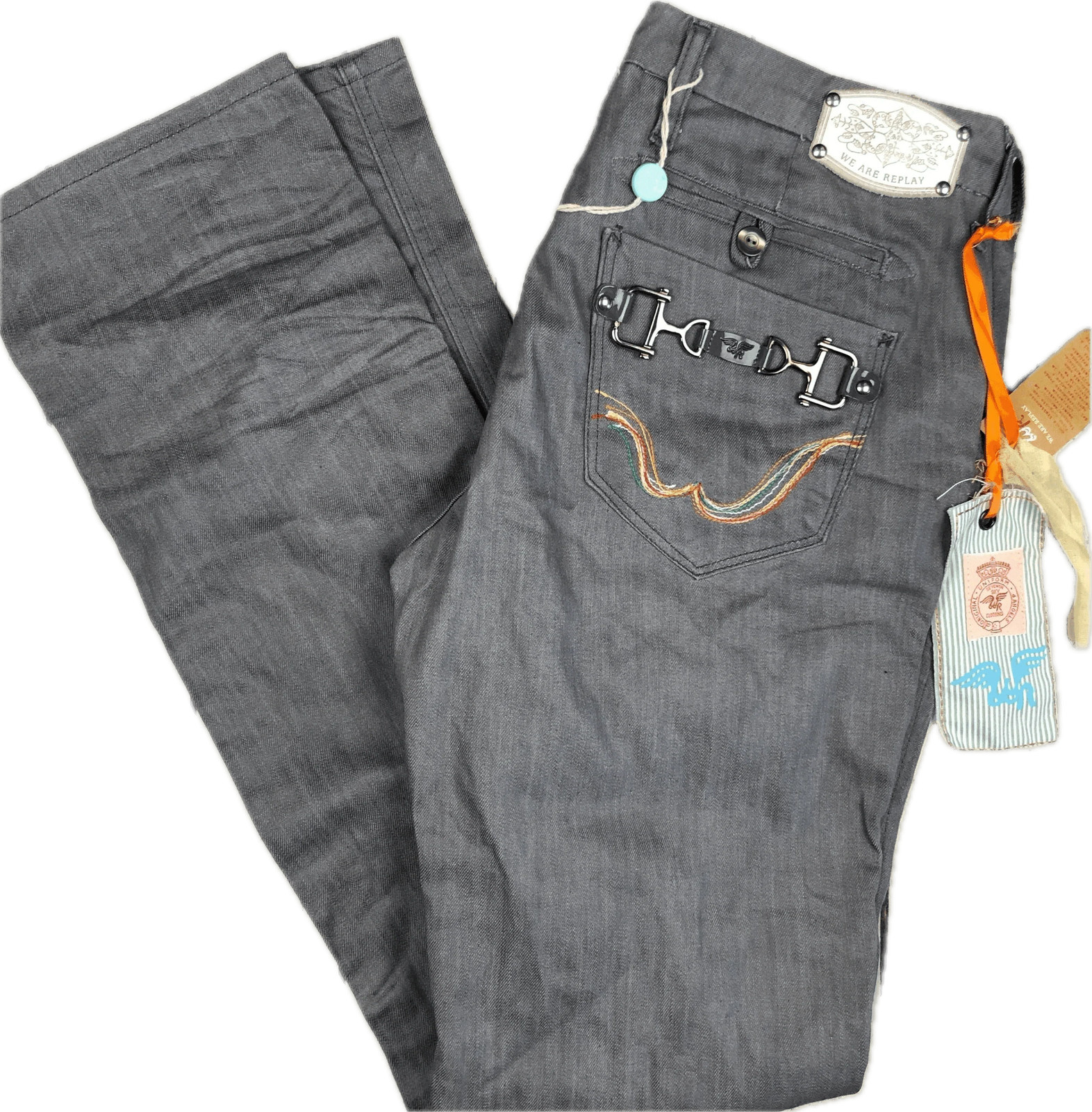 NWT - Replay Italy Charcoal 'Giusta'  Low Rise RRP $593.00- Size 33/34