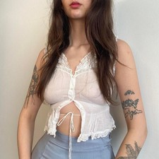 1900s antique cotton corset cover  17in ptp, 24in waist 