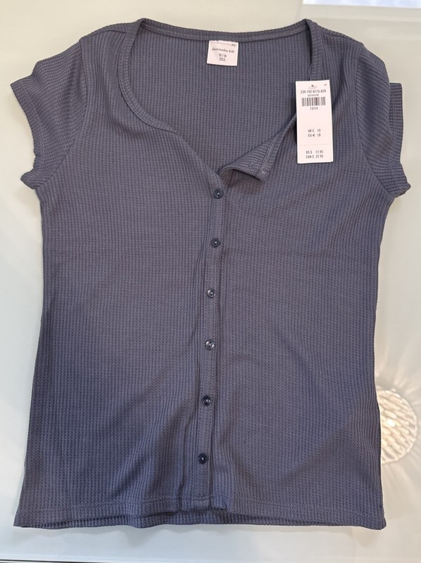 Abercrombie Kids Girls Blue Short Sleeve Button Down Waffle Henley Size 13/14