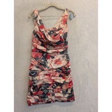 Express Floral Ruched Sheath Dress Pink Coral Navy Blue Sleeveless Size 2