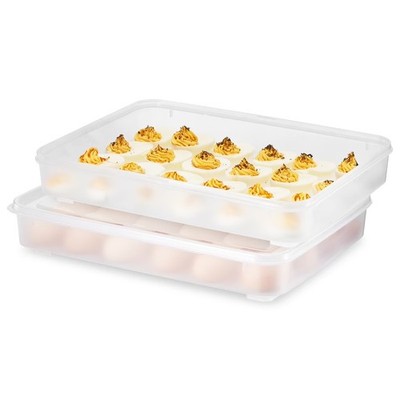 Clear Deviled Egg Tray Set   2 Piece Carrier Holds 48 Eggs Total with Secure Lid