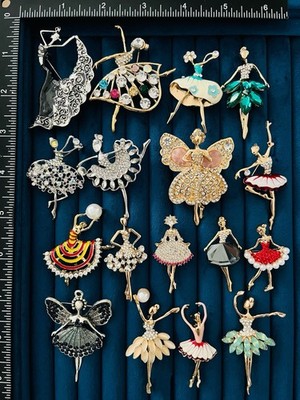 Lot 17 Ballerina Ballet Dancer Angel Fairy Brooches Pins Enamel Crystal Jewelry