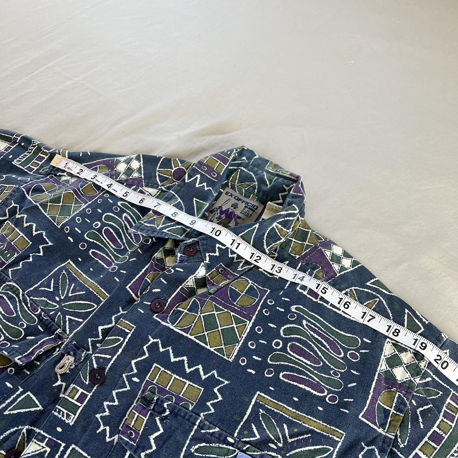 Vintage Patterned ExOfficio Collared Button-Up Sh… - image 3