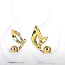 Moderne Deko Skulpturen 2er Set Weiß Gold Halbmond Figuren Wohnzimmer