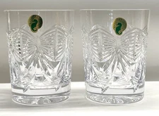 2 WATERFORD Millennium Toasting Happiness double Old Fashioned Glasses Pair