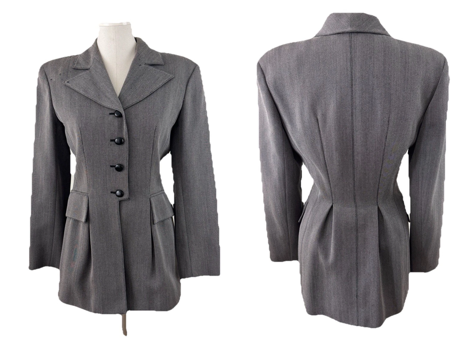 Giacca blazer equitazione Valentino Boutique taglia 8 grigio aderente lana vintage Italia