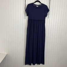Zia Women’s Navy Blue Short Sleeve Ruffled Pleat Waist Maxi Dress Size S