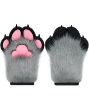 BNLIDES Cosplay Fursuit Paw Gloves Furry Claw Medium, Grey-black