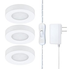 Under Cabinet LED Puck Lighting Kit with 3 Warm 3000K LED Puck Lights, White