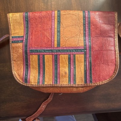 Vintage Carlos Falchi Crossbody Shoulder Bag Purse Patchwork Leather