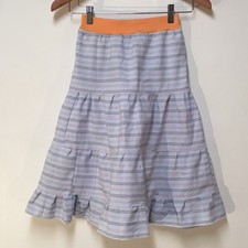 Skirt Girl 6/7 Long Blue  Orange Stripe Ruffle Tiered Cotton Mom and Pop's Kids
