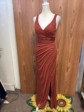 Azazie Terra Cotta Orange V Neck Sleeveless Formal Dress Bridesmaid A2 6